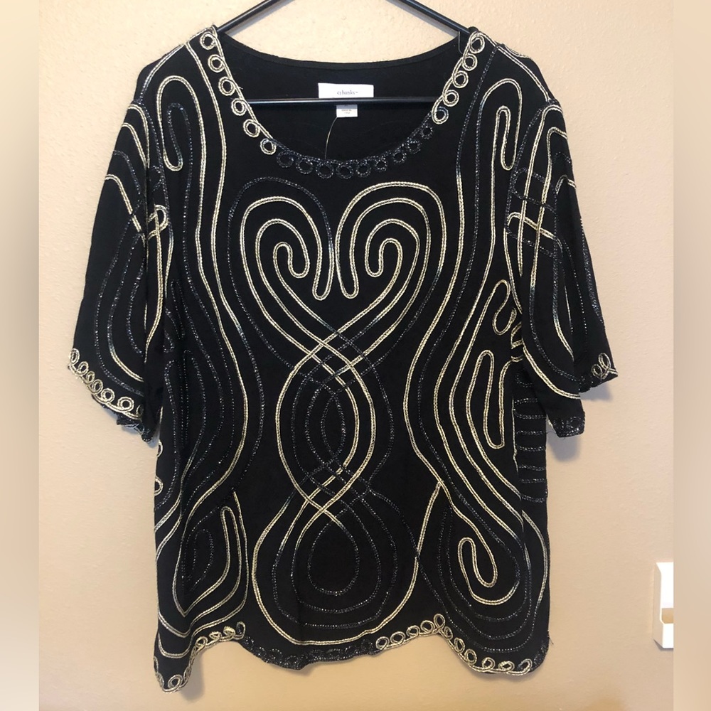 NWT CJ Banks Holiday Black Shirt 2X